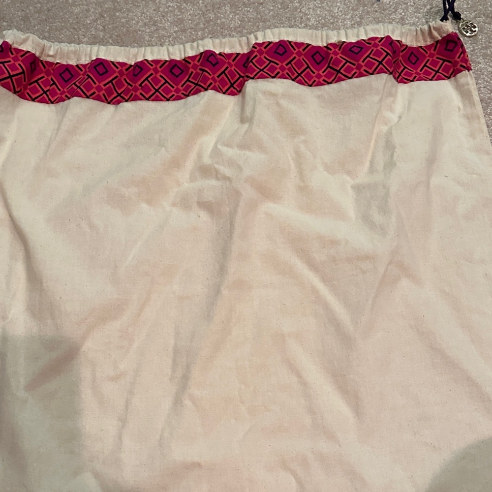 Cream and Pink Drawstring Bag